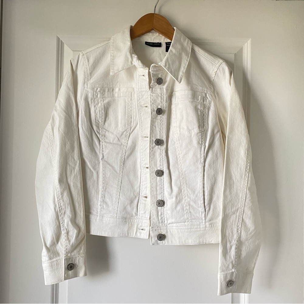 New York & Company White Jean Jacket Classic Style